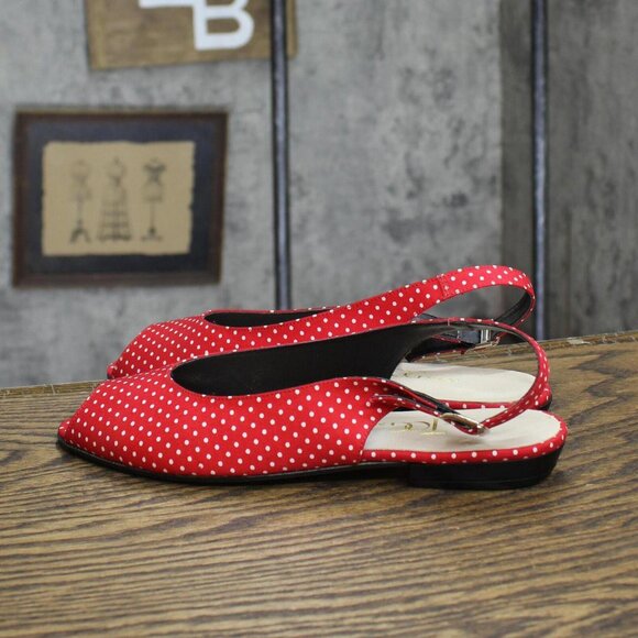 The Tog Shop Womens Vintage Open Toe Flats with Strap Red White Polka Dot 6M - Picture 3 of 7